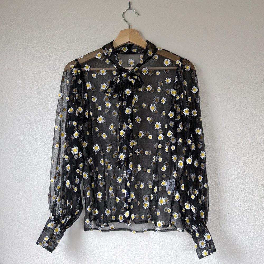 Sheer Daisy Pussybow Blouse by Unique Vintage, Size M